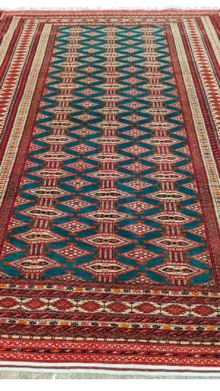 Handmade Persian Turkmen Silk and Wool Area Rug